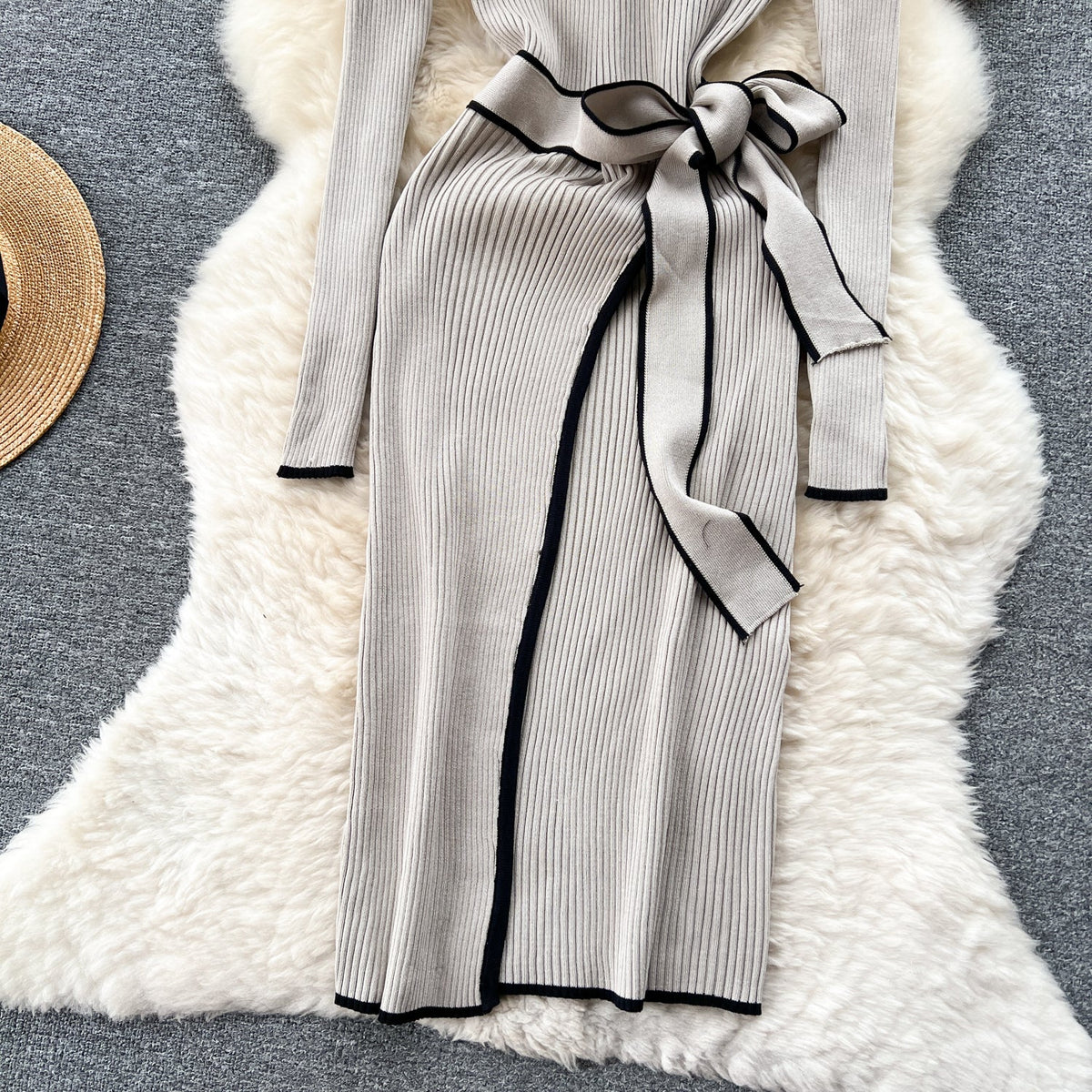 Elegant Lace-up Knitted Slim Dress