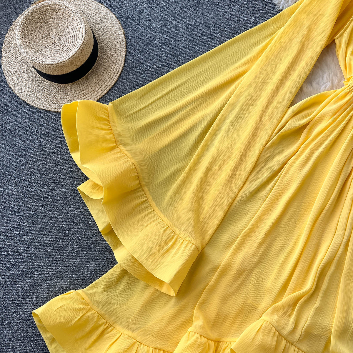 V-neck Lace-up Flared Sleeve Dress