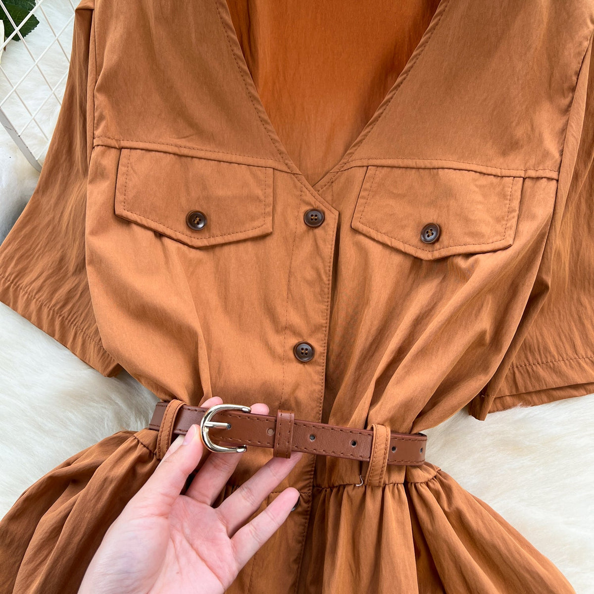 Korean Style Single-breasted Shirt Dress