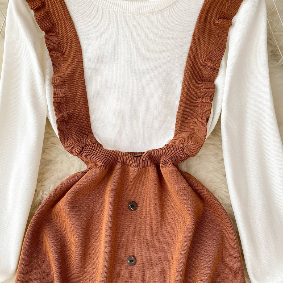 Faux Two-pieces Patchwork Knitted Dress