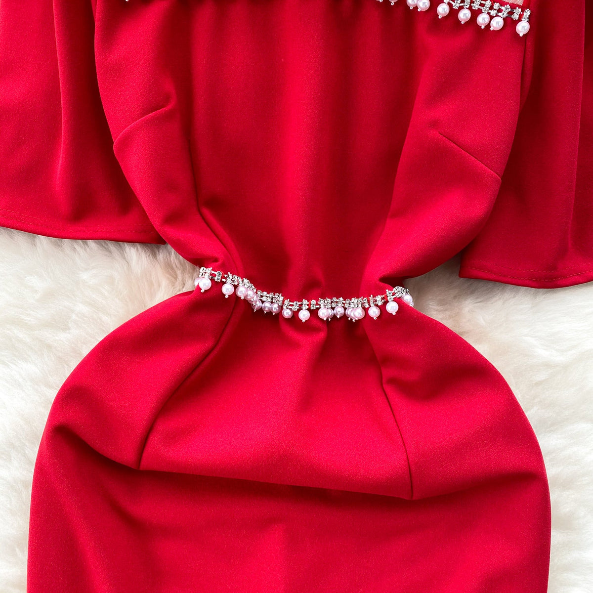 Beaded Mesh Patchwork Slim-fit Dress