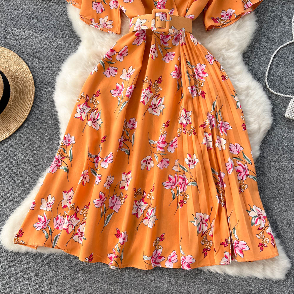 Korean Style Floral Print Chiffon Dress