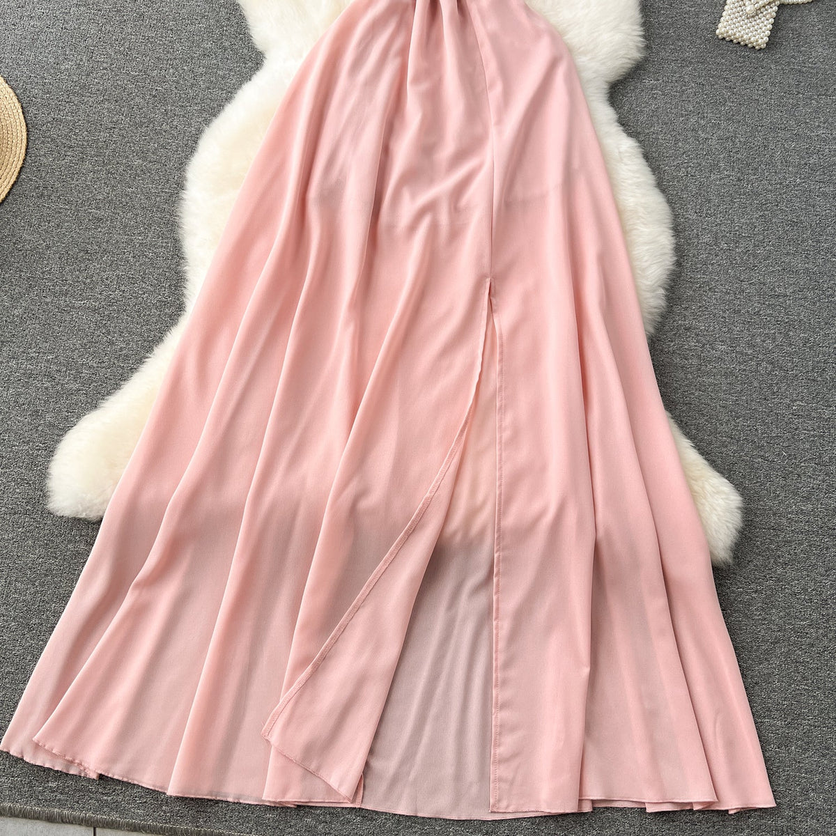 Embroidered Backless Split Halter Dress