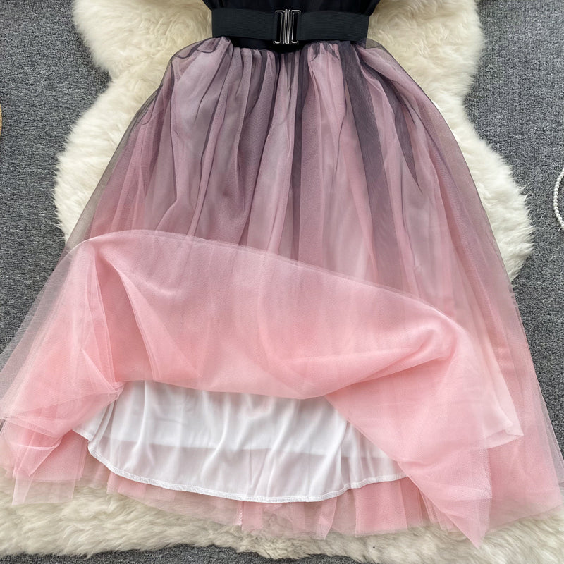 Niche Color Blocking Off-shoulder Dress