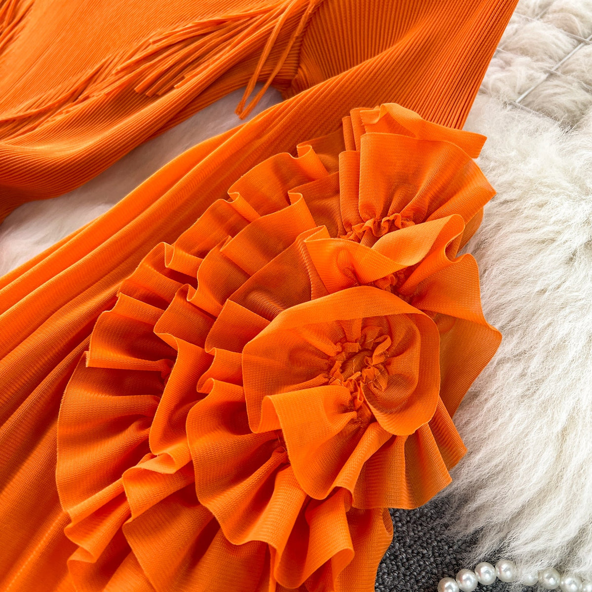 Courtly Solid Color Ruffled Dress