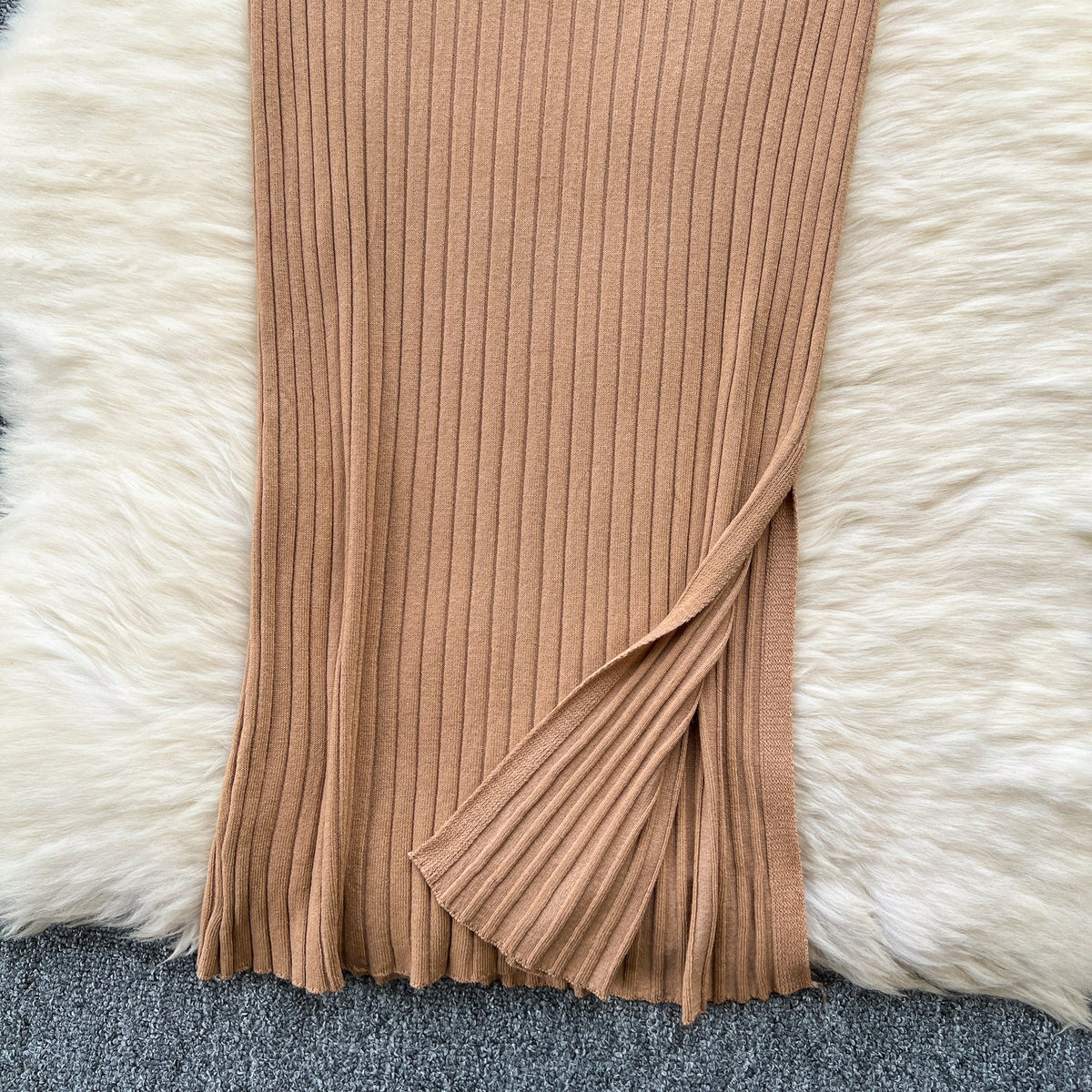 Elastic Solid Color Knitted Halter Dress