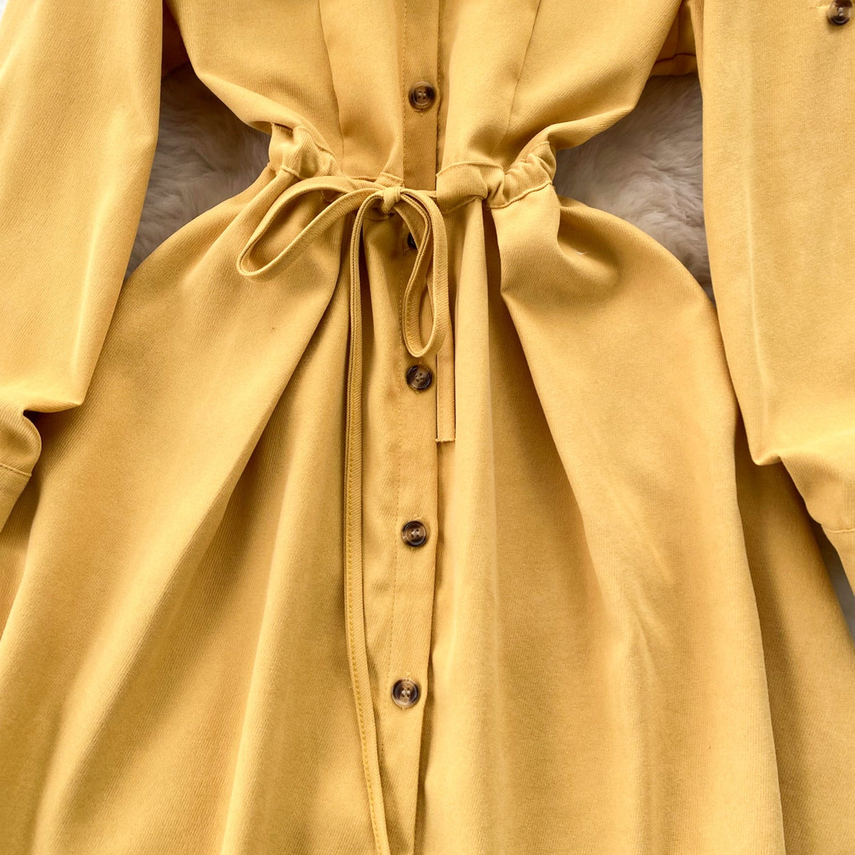 Irregular Design Lapeled Lace-up Shirt Dress