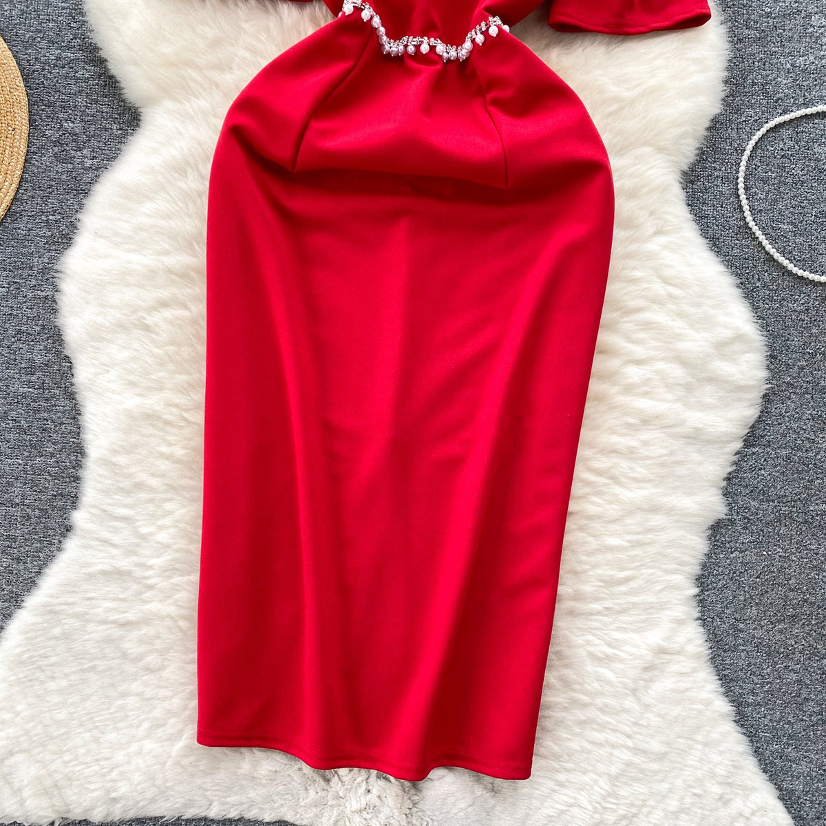 Beaded Mesh Patchwork Slim-fit Dress