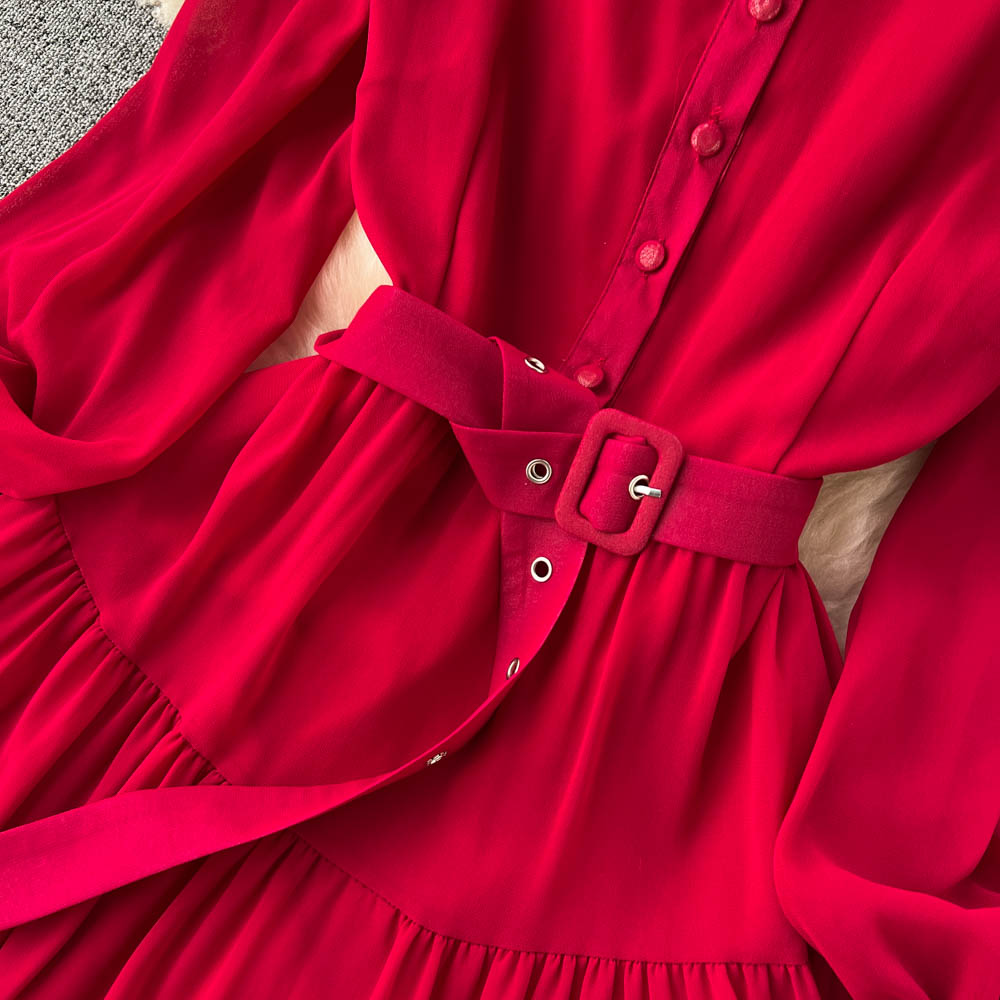 Vintage Single Breasted Chiffon Dress