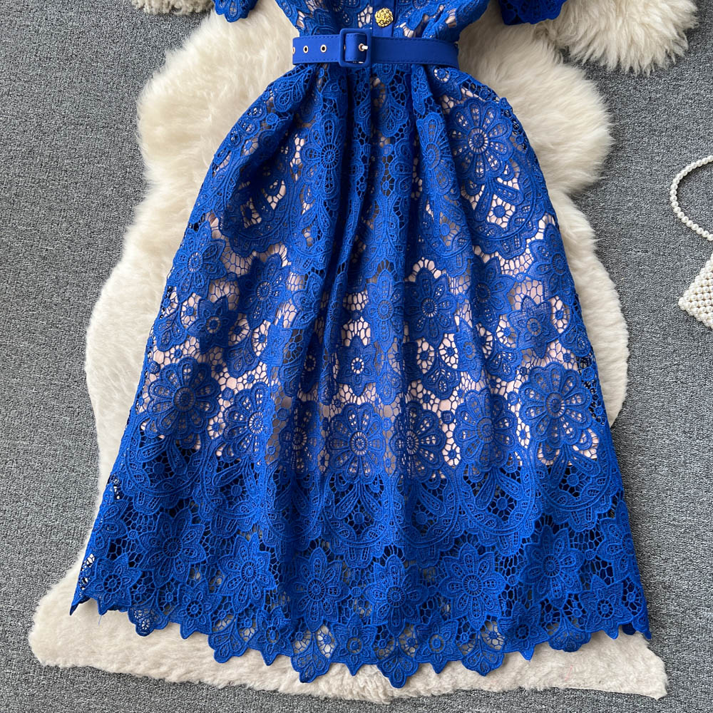 Hollowed Embroidery Doll Collar Lace Dress