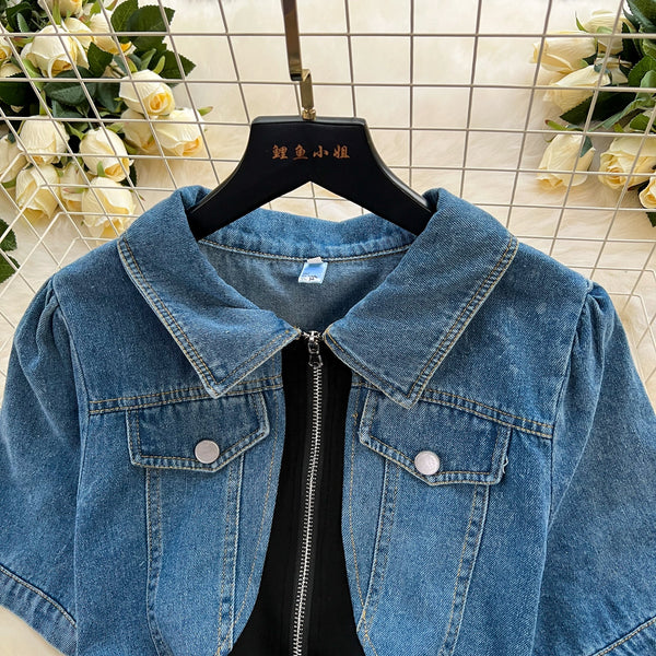 Faux Two-pieces Denim Patchwork Dress