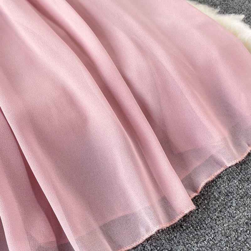 Off-shoulder Ruffle Mesh Chiffon Dress