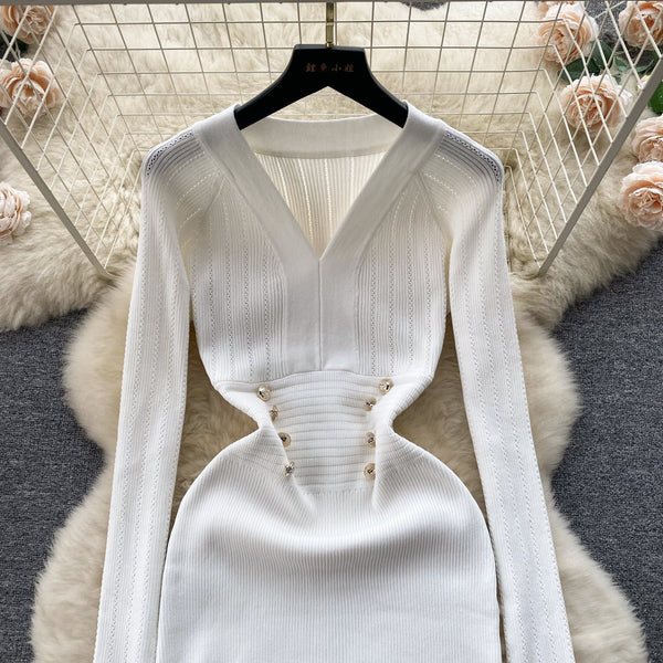 Vintage Double-breasted Knitted Dress