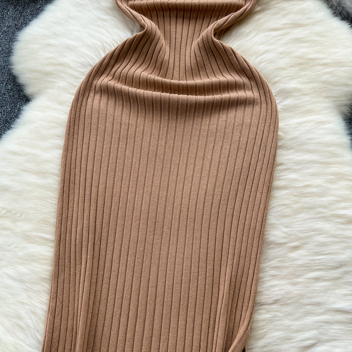 Elastic Solid Color Knitted Halter Dress