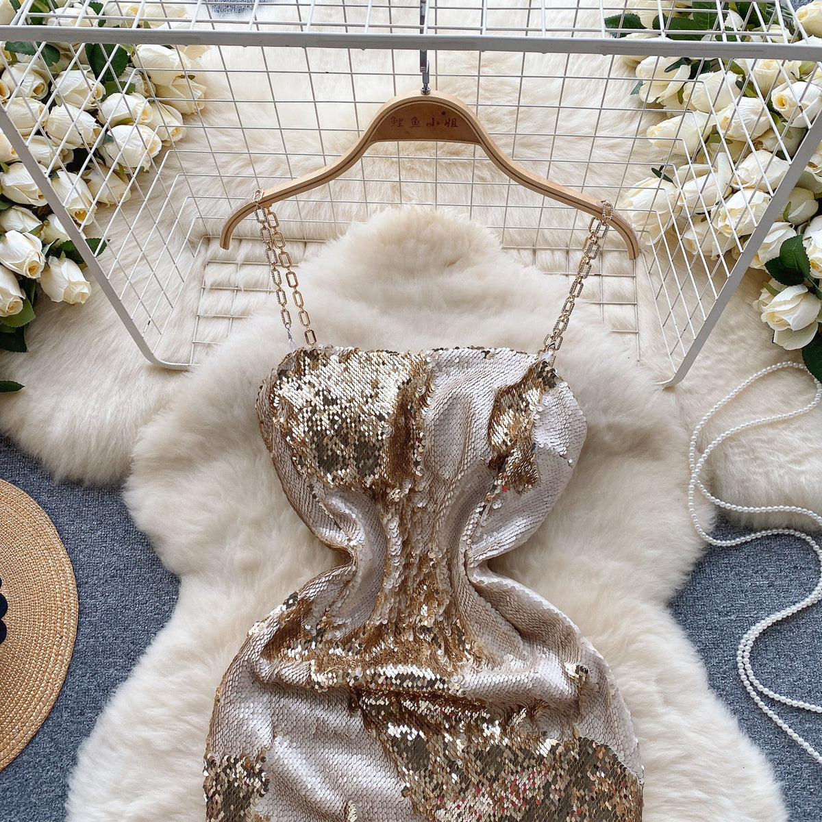 Chic Slim-fitting Sequined Party Slip Dress