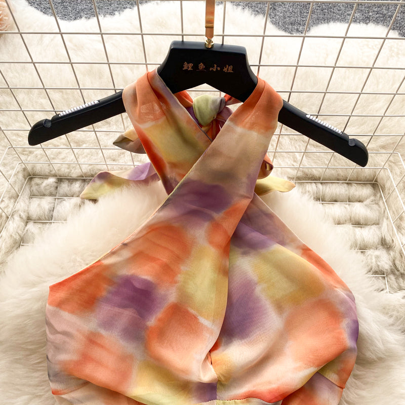 Niche Colorful Plaid Sleeveless Halter Dress