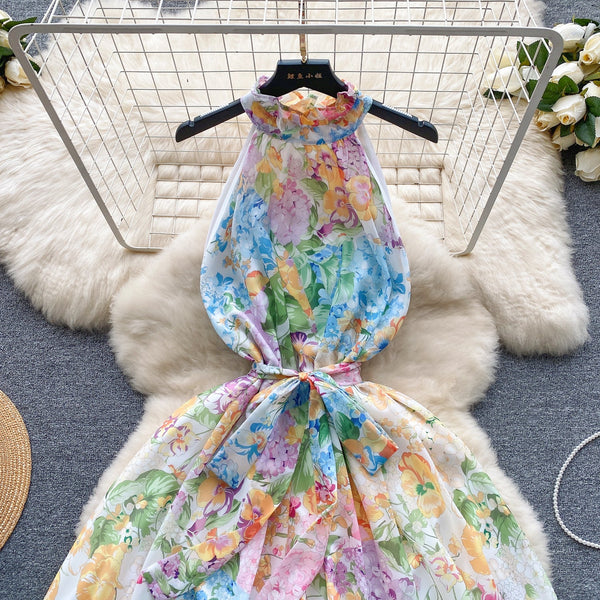Fairy Ruffled Floral Halter Dress