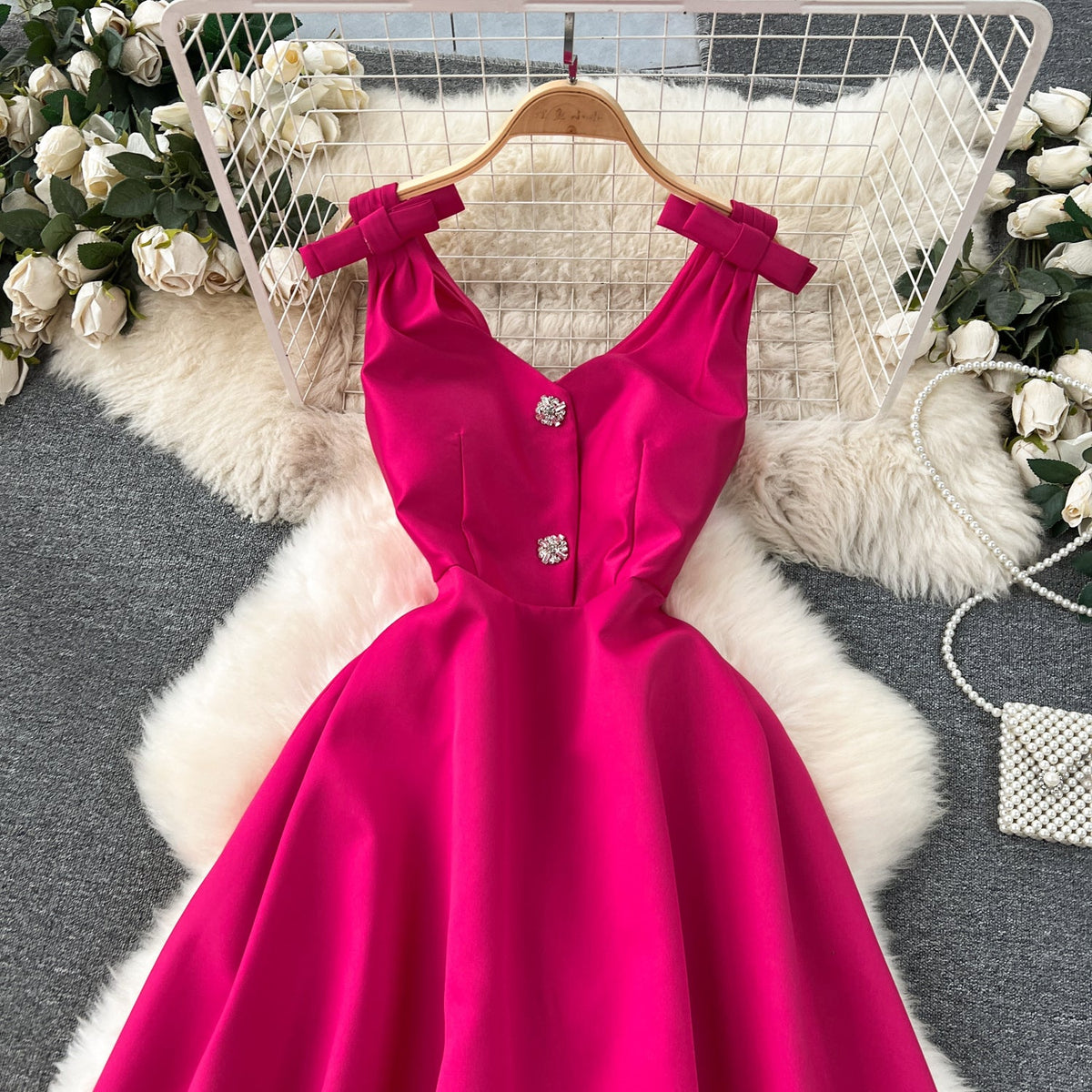 Delicate Pleated Bow Slip Dress
