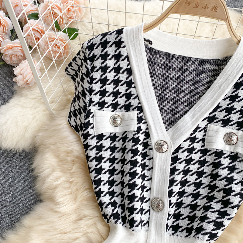 Single Breasted Houndstooth Knitted Dress