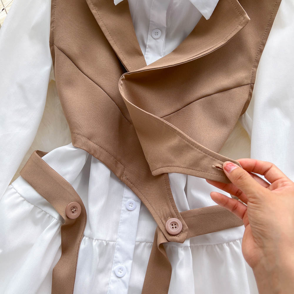 Korean Style White Dress&Waistcoat 2Pcs