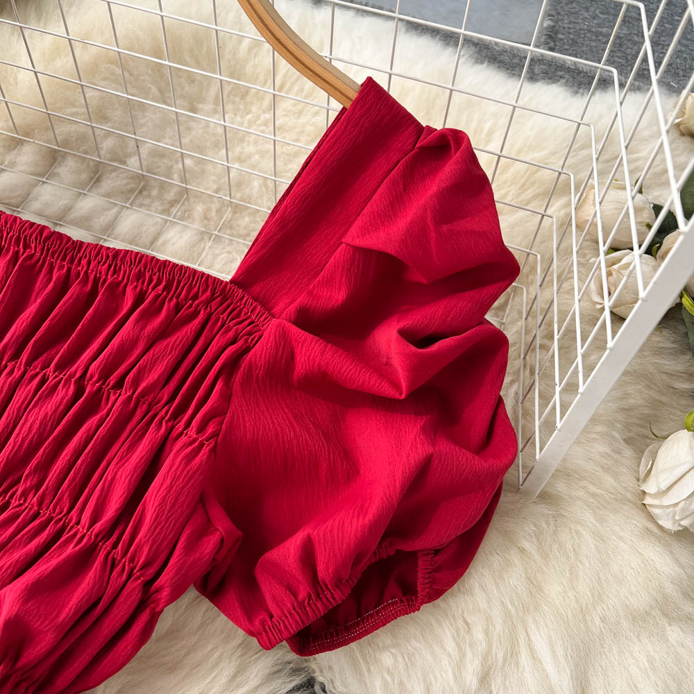 Vintage Square Collar Pleated Dress