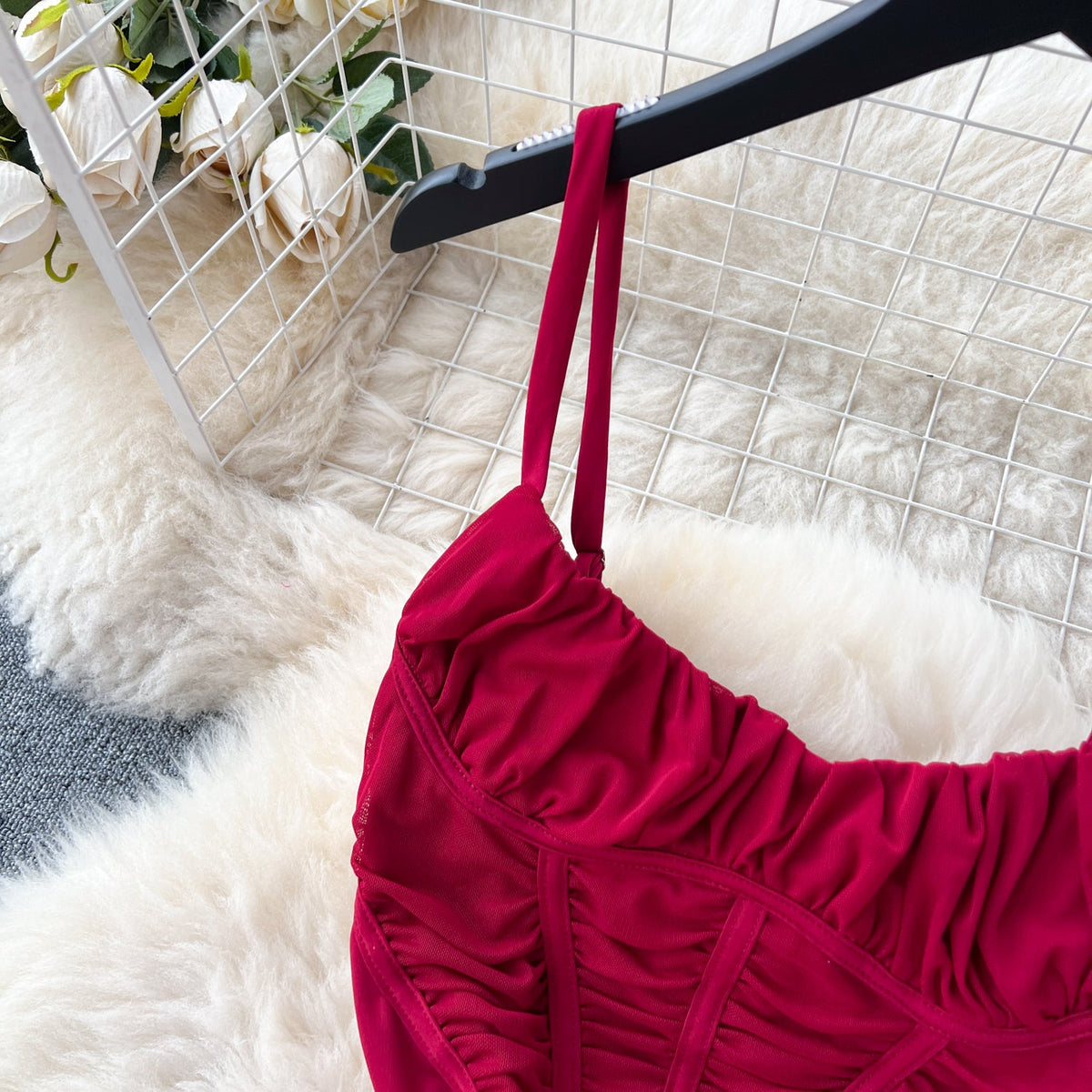 Solid Color Pleated Slip Dress