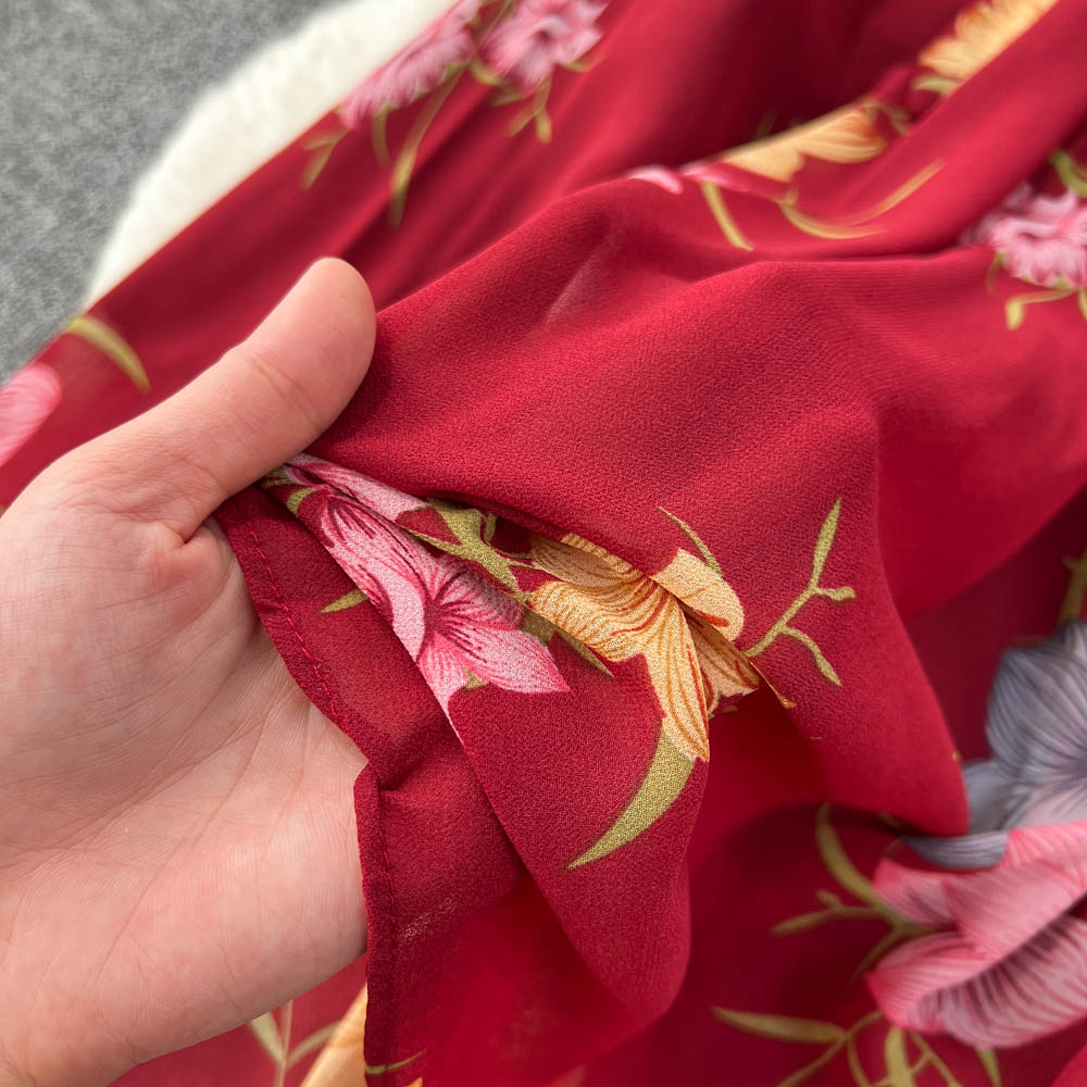 Flared Sleeve V-neck Floral Dress