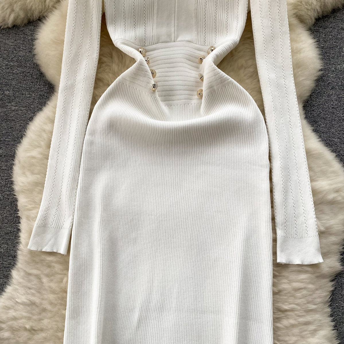 Vintage Double-breasted Knitted Dress