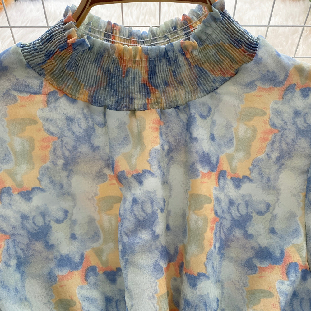 Stand Collar Floral Shirt Dress