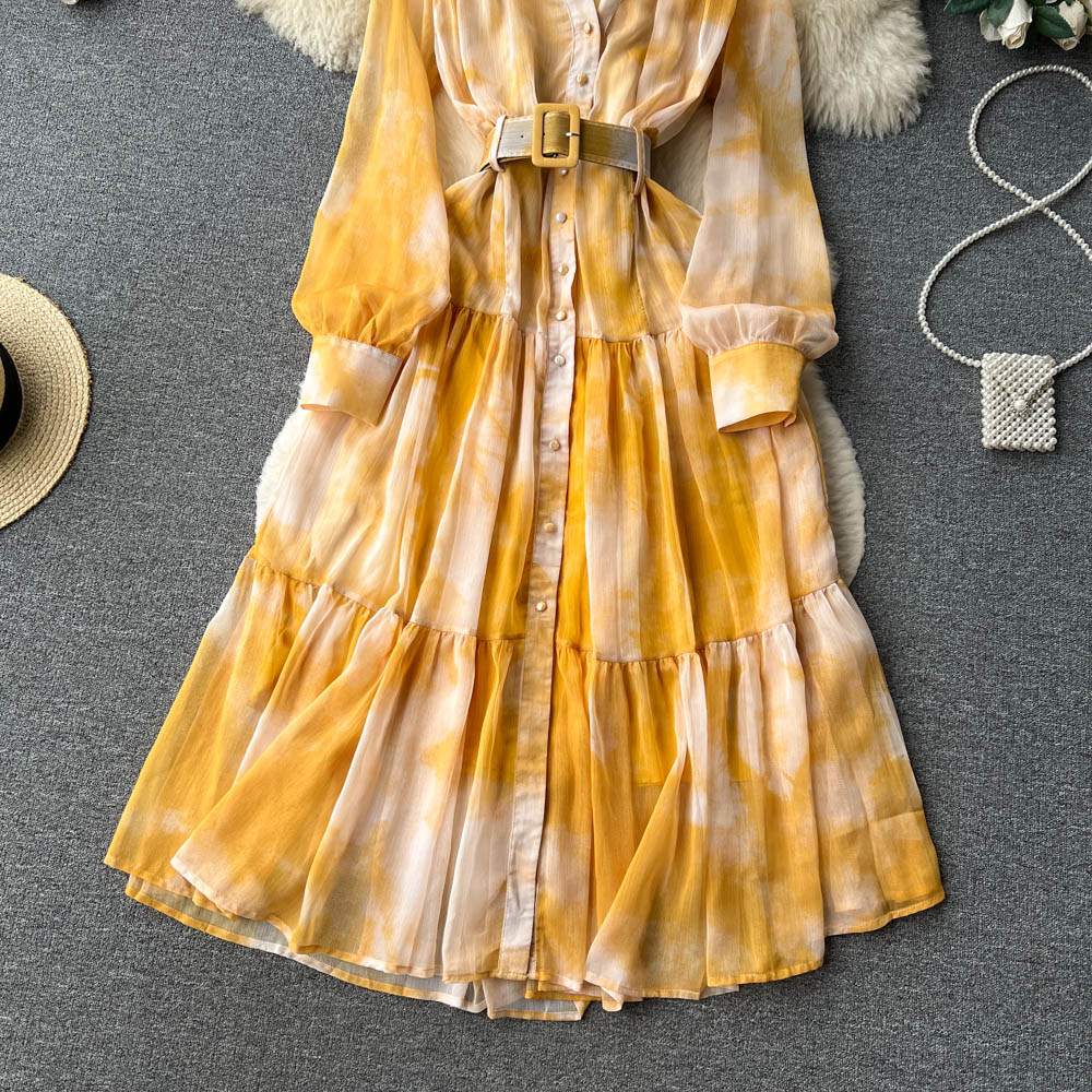 Irregular Design Tie-dye Chiffon Dress