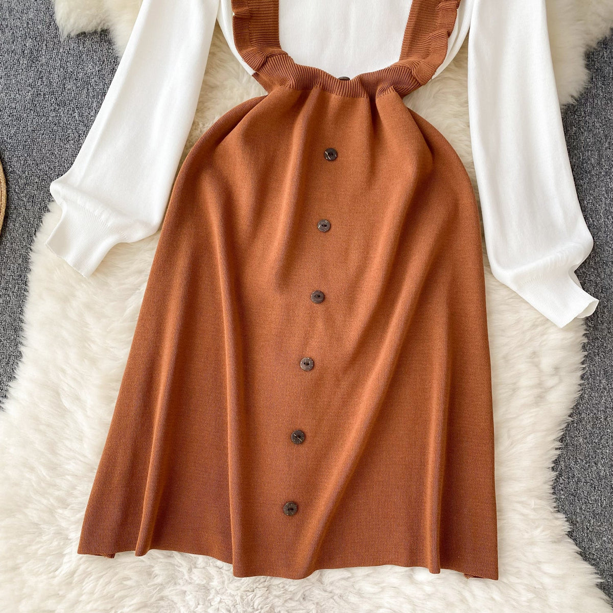 Faux Two-pieces Patchwork Knitted Dress