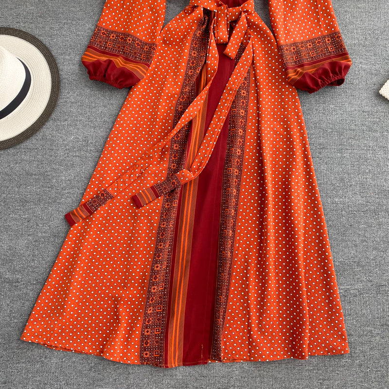 Printed Lace-up Maxi Dress