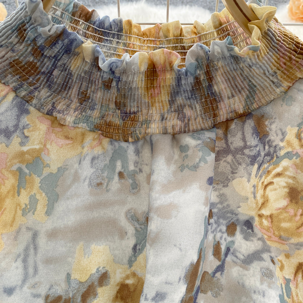 Stand Collar Floral Shirt Dress