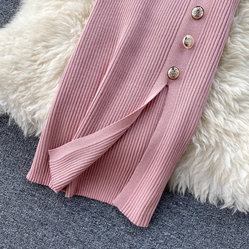 Simple Design Single-breasted Knit Dress