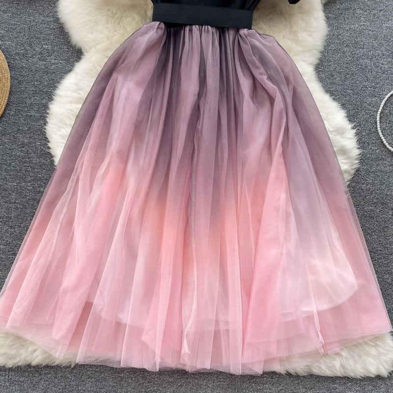Niche Color Blocking Off-shoulder Dress