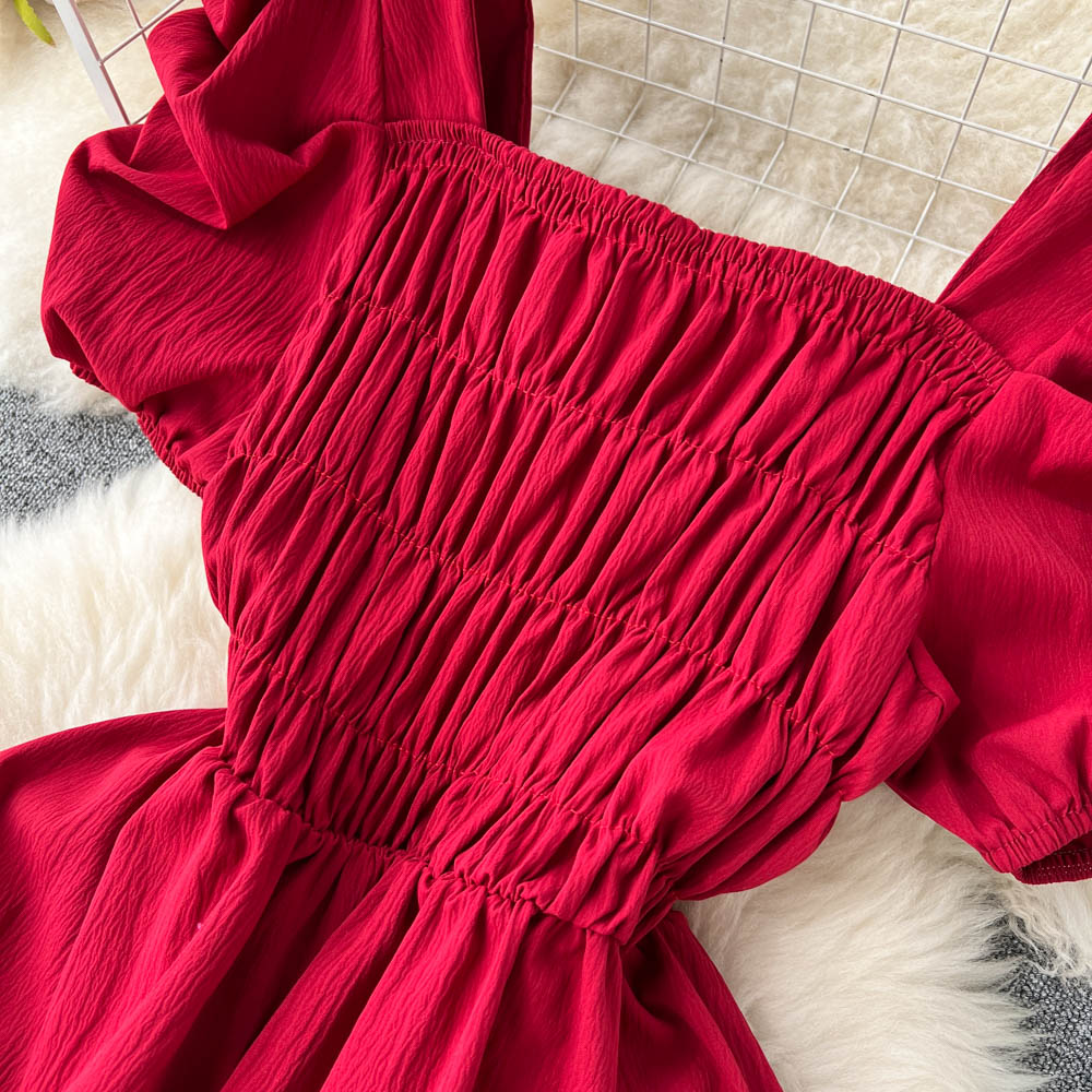 Vintage Square Collar Pleated Dress
