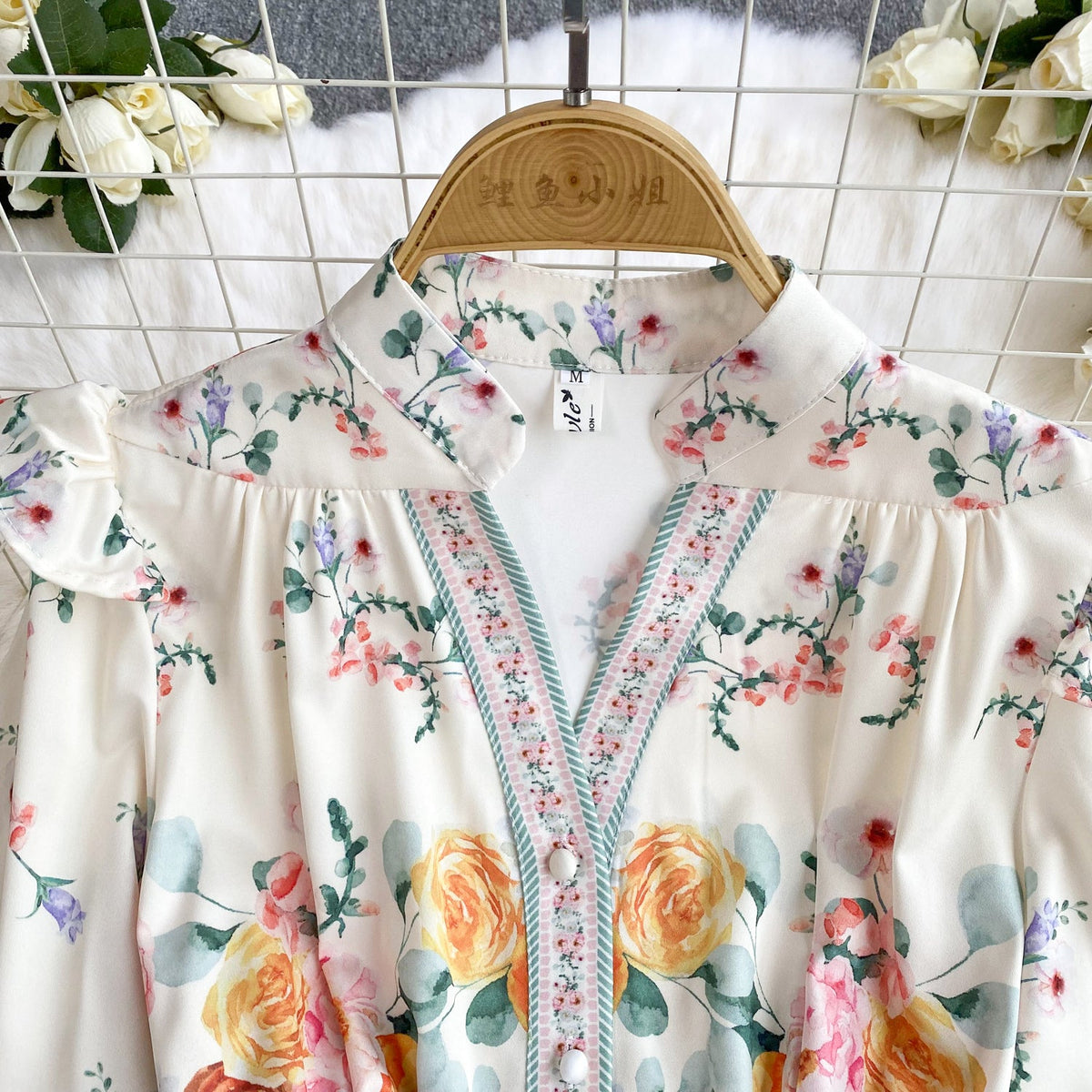 Courtly Floral Printed Ruffled Shirt Dress
