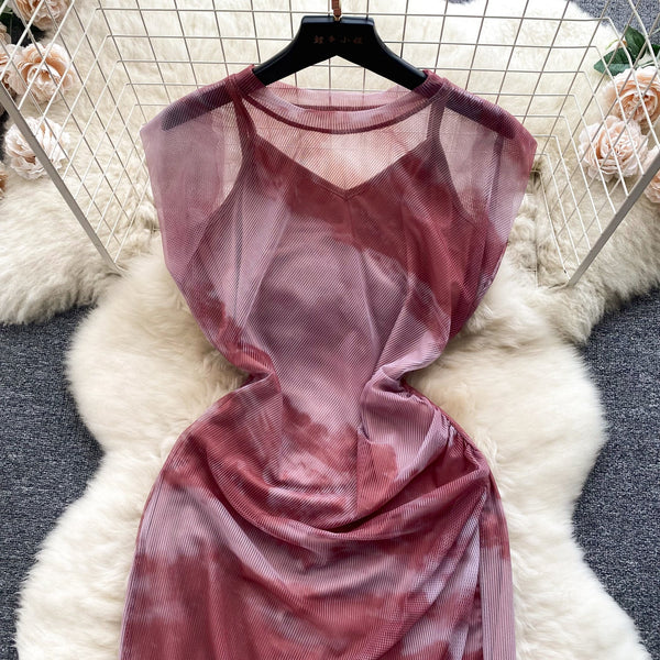 Ink Swooshed Printing 2Pcs Dress