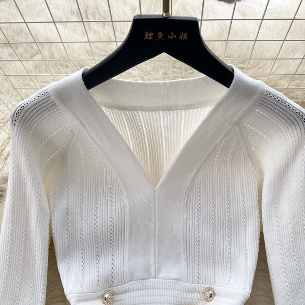 Vintage Double-breasted Knitted Dress