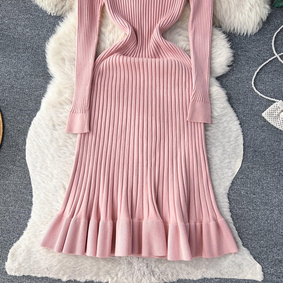 Ruffled Hem Knitted Bottoming Dress