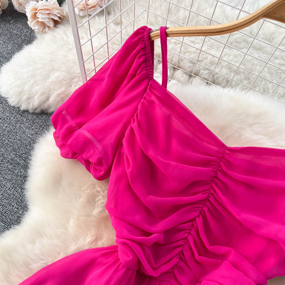 Bubble Sleeve Square Collar Chiffon Dress