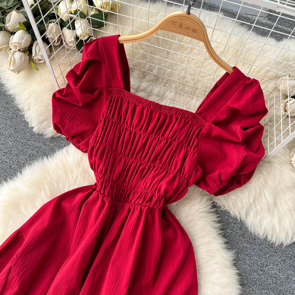 Vintage Square Collar Pleated Dress