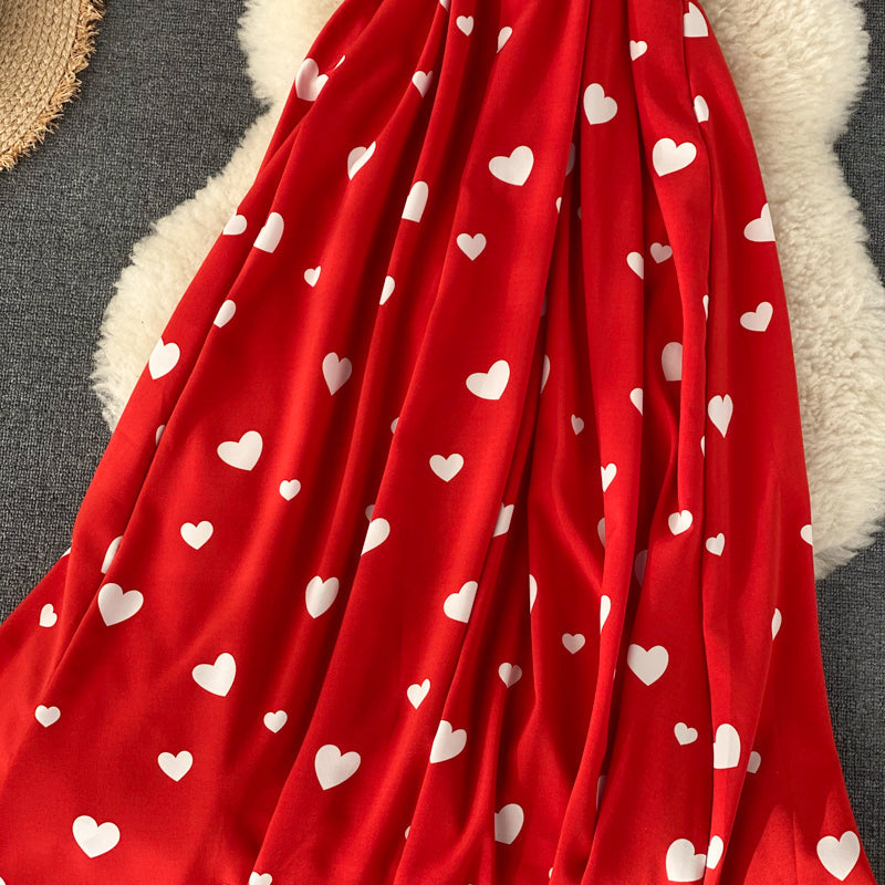 Heart Pattern Printed V-neck Maxi Dress