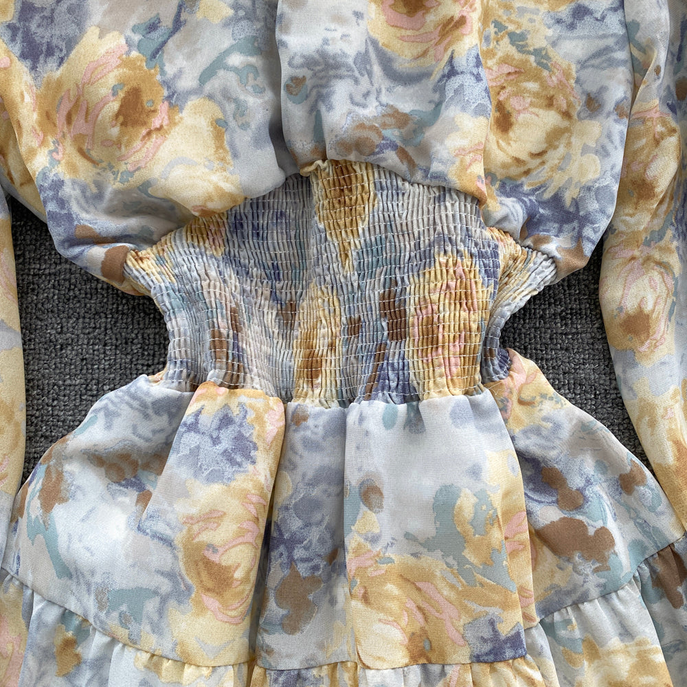 Stand Collar Floral Shirt Dress