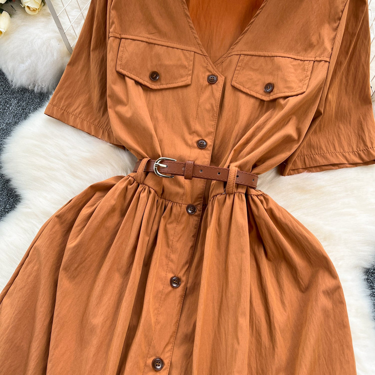 Korean Style Single-breasted Shirt Dress