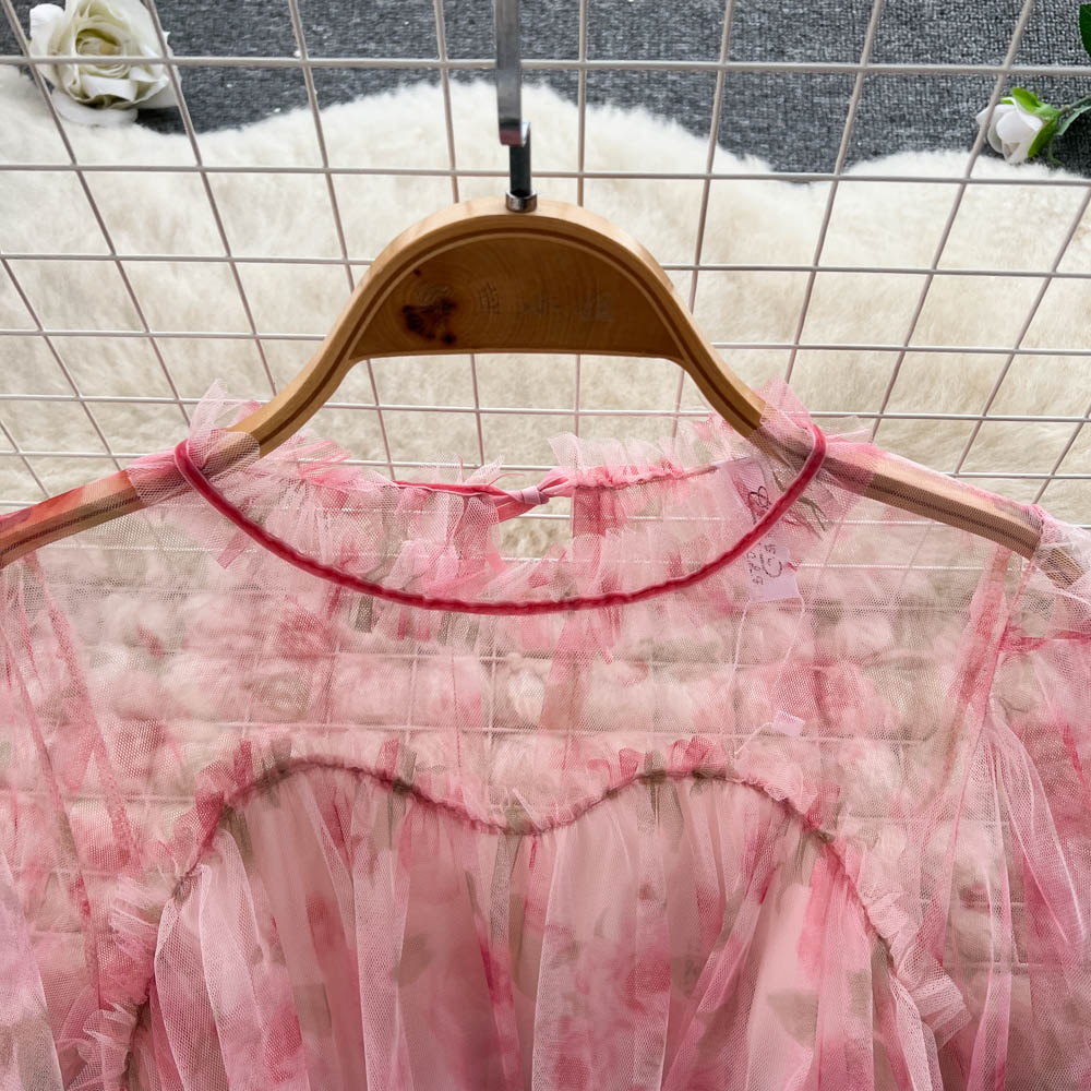 Niche See-through Mesh Floral Dress