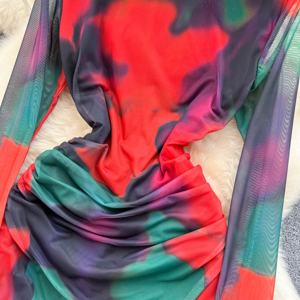 Swoosh Floral Printed Hip-wrapping Dress