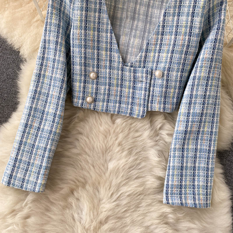 Plaid Beaded Cardigan&Tweed Dress 2PCs