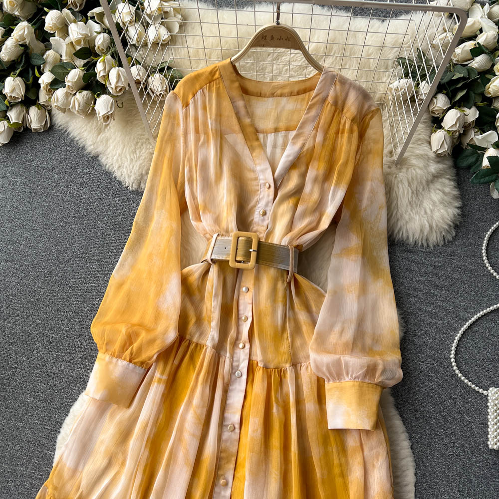Irregular Design Tie-dye Chiffon Dress