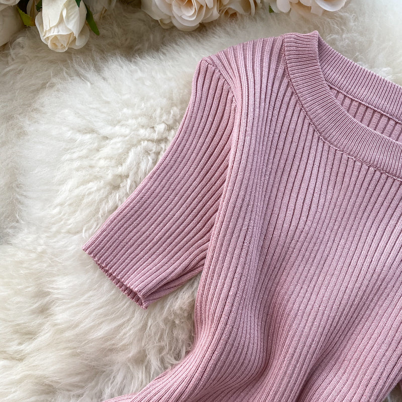 Simple Design Single-breasted Knit Dress